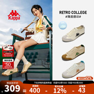 KAPPA卡帕女鞋帆布鞋子女百搭板鞋冬季新款透氣休閑鞋輕便運動(dòng)德訓鞋潮 卡其灰/長(cháng)青綠 37