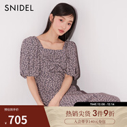 SNIDEL春夏甜美氣質(zhì)方領(lǐng)泡泡袖收腰碎花連衣裙SWFO241084 黑色 M （1）