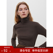 范思藍恩23FS14619 莫代爾花邊高領(lǐng)打底衫女秋冬內搭長(cháng)袖針織衫 粉墨咖色 S