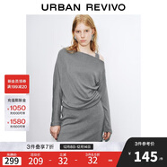 UR2025秋季新款女裝潮流單側露肩斜肩領(lǐng)褶皺連衣裙UWJ750092