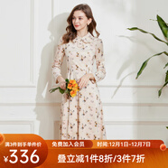 經(jīng)典故事（JANE STORY）法式復古印花連衣裙女2025年秋冬新款娃娃領(lǐng)打底配大衣內搭長(cháng)裙 杏粉花 XL