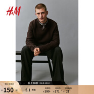 H&M男裝女裝針織衫秋季時(shí)尚常規版型紋理圓領(lǐng)打底衫套衫1241022 深棕色 XS 165/84