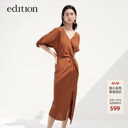 edition【熱賣(mài)補單】立裁收腰連衣裙女夏新款露肩設計感小眾V領(lǐng)開(kāi)衩裙子 摩卡棕色T45 S 160