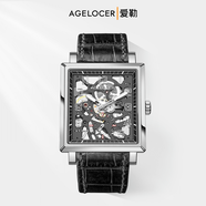 愛(ài)勒 AGELOCER原創(chuàng  )寇德克斯男士方形小眾鏤空機械手表送男友禮物 寇德克斯3501A1-黑銀