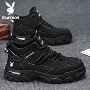花花公子2025高幫鞋子男秋冬青少年板鞋加絨工裝靴男士運動(dòng)馬丁靴 H063黑色 40