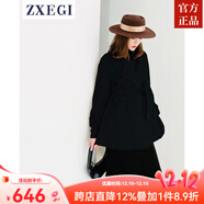 ZXEGI毛呢外套呢大衣早秋女裝秋裝雙面呢雙面絨女新款格子系帶流行小個(gè) 黑色 S