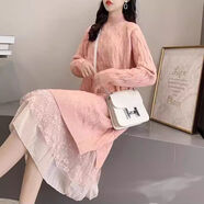 AEMAPE中長(cháng)款過(guò)膝加絨毛衣連衣裙女寬松2025秋冬新款垂墜感時(shí)尚休閑款 粉色 不加絨 L 建議105-115斤