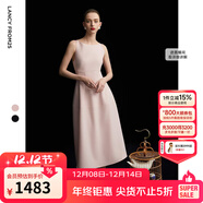 朗姿2025夏季新款優(yōu)雅一字領(lǐng)無(wú)袖連衣裙女高端法式修身收腰裙子 淡粉色 XL