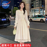 nasawassup法式娃娃領(lǐng)加絨加厚連衣裙女秋冬季甜美初戀奶系配大衣內搭打底裙 杏色常規【高端版】 M