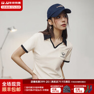馬登女裝 新款老錢(qián)風(fēng)復古V領(lǐng)Polo衫女士t恤高檔正肩短袖夏秋日系上衣 米白色 /2025夏季衣服新款馬登工裝 S