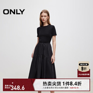ONLY2025秋季新款優(yōu)雅氣質(zhì)純色拼接短袖長(cháng)裙連衣裙女|125107024 H1Z 黑色 2XL
