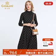 喬萬(wàn)尼秋裝女新款復古高領(lǐng)修身氣質(zhì)歐洲站碎花長(cháng)袖連衣裙長(cháng)裙 黑色碎花 S