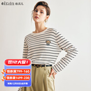 Olrain歐芮兒法式條紋針織衫女春裝新款寬松絲光棉打底上衣 條紋 M