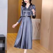 LISCN洋氣質(zhì)醋酸連衣裙2025新款早秋季女裝杭州四季青中年媽媽刺繡裙子 灰色《今年流行時(shí)尚網(wǎng)紅/休閑氣 M