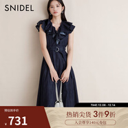 SNIDEL秋冬荷葉領(lǐng)收腰腰帶小飛袖牛仔連衣裙SWFO244260 牛仔藍 M （1）