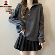 AEMAPE寬松顯瘦秋冬半高領(lǐng)洋氣拉鏈套頭針織衫女2026新款時(shí)尚打底衫毛衣 灰色 L (建議105-120斤)