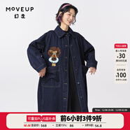 幻走（MOVEUP）冬季新款.FUN系列翻領(lǐng)大口袋動(dòng)物繡花設計師寬松牛仔外套女 牛仔藍 L