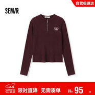 森馬（Semir）毛衣女冬季短款半開(kāi)襟刺繡修身套頭衫女生風(fēng)顯瘦上衣107724107001