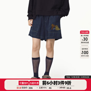 幻走（MOVEUP）2025春季新款.FUN系列丈根腰頭繡花設計師牛仔短褲女 牛仔藍 S