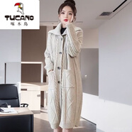 啄木鳥(niǎo)（TUCANO）針織衫女外套秋冬長(cháng)款大翻領(lǐng)2026百搭開(kāi)衫寬松毛衣加厚粗線(xiàn) 米杏色 3XL