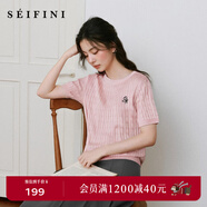 詩(shī)凡黎涼感天絲老錢(qián)萊賽爾POLO絞花針織衫25夏新薄圓領(lǐng)短袖開(kāi)衫女 【短袖圓領(lǐng)套頭】粉色 M