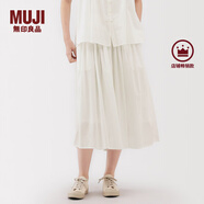MUJI女式 強捻 抽褶裙 長(cháng)半身裙女裙子女裝格子裙25年夏季BE1VEC5S 米白色 S （155/62A）