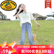 G.duck女童短袖t恤套裝夏裝女大童新款初中生polo衫兒童牛仔褲女孩夏季 短-袖+牛仔褲 (兩件套) 薄款 120  適合110-120cm年齡6-7歲