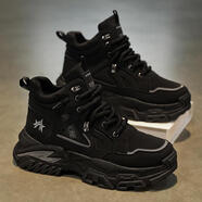 李寧新潮品牌男鞋子高幫冬季加絨保暖棉鞋厚底增高老爹潮 黑色單鞋 44 標準運動(dòng)