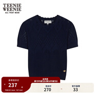 Teenie Weenie小熊春夏鏤空鉤花泡泡袖套頭短款時(shí)髦毛衣針織衫女裝 藏青色 M 165