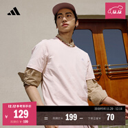 adidas情侶休閑純棉上衣圓領(lǐng)短袖T恤男女夏季阿迪達斯官方輕運動(dòng) 粉色 3XL