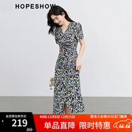 紅袖茶歇法式連衣裙夏季新款女裝收腰顯瘦V領(lǐng)復古輕熟氣質(zhì)碎花雪紡裙 藍花605 L