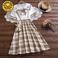 G.duck童裝女童連衣裙夏裝2023新款兒童薄款洋氣女孩公主裙大童夏季裙子 駝色 120 建議身高110-120年齡5-7歲