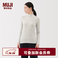 無(wú)印良品（MUJI）女式 起毛羅紋編織半高領(lǐng)長(cháng)袖T恤上衣打底衫女款內搭春秋女裝條紋 米白色條紋 XL （165/92A）