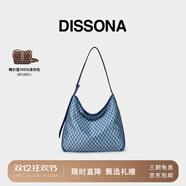 DISSONA迪桑娜女包幸運錦囊hobo包老花包單肩手提包情侶通勤包中性腋下包 牛仔色-大號（肩帶可調節）
