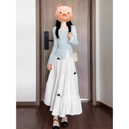 依樂(lè )琦早秋韓系溫柔風(fēng)長(cháng)袖女 藍色上衣【富家千金感/小香風(fēng)名媛/茶里茶氣/初秋搭 S