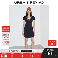 UR2025秋季新款女裝休閑撞色邊系帶短袖連衣裙UYY750130 墨藍 S