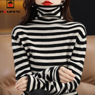 AEMAPE堆堆領(lǐng)條紋針織衫女秋冬季洋氣內搭打底毛衣高領(lǐng)時(shí)尚套頭針織衫女 黑色 3XL 加大版建議160-180