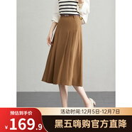 熙世界灰色百褶半身裙子女秋2025新款高腰顯瘦垂感a字西裝半裙 焦糖色-配腰帶 M