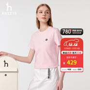 哈吉斯（HAZZYS）男女裝 夏季【PHIZ系列】情侶款復古繡花寬松圓領(lǐng)T恤 粉色PN -女 L (165/88A 40) 女