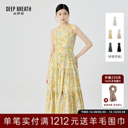 深呼吸DEEP BREATH女裝無(wú)袖收腰長(cháng)裙印花背心蛋糕裙連衣裙A500458 玫瑰黃 L (4)