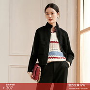顏域保暖短款毛呢外套冬裝2025年新款通勤百搭女士雙面呢羊毛夾克 黑色 M/38