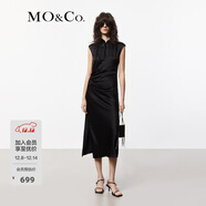 MO&Co.連衣裙夏新中式改良旗袍含桑蠶絲緞感露腰緞感波點(diǎn)提花摩安珂 黑色 M 165