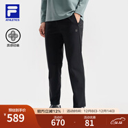 FILA 斐樂(lè )官方男裝針織長(cháng)褲2025冬季新款健身運動(dòng)簡(jiǎn)約基礎直筒褲 深黑-BK XL 180/88A/XL