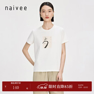 納薇（naivee）商場(chǎng)同款夏新款白色印花圓領(lǐng)合身短袖T恤女休閑上衣 白色 S 155/80A