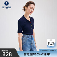 Navigare意大利小帆船短袖針織衫女士夏季舒適修身小外套中袖開(kāi)衫短款T恤 海軍藍 M 碼