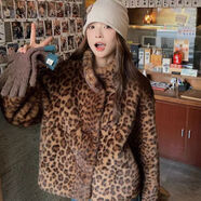 皮爾卡丹（pierre cardin）韓版時(shí)髦立領(lǐng)拉鏈豹紋外套2025冬季新款寬松保暖洋氣毛毛皮毛一體 豹紋2 M 建議90-105斤