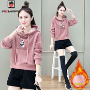 AEMAPE雙面金絲絨衛衣女小個(gè)子秋冬季新款寬松加絨加厚短款外套洋氣上衣 粉紅色 【加絨加厚】 M 建議【96-105斤】