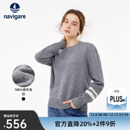 Navigare意大利小帆船純羊毛衫女士秋冬款保暖毛衣圓領(lǐng)針織衫內搭打底衫 煙灰 S