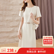 尚都比拉設計感拼接連衣裙夏季高級感氣質(zhì)百褶裙小個(gè)子中長(cháng)裙子 杏色 M