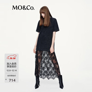 MO&Co.T恤連衣裙2025秋新品棉質(zhì)假兩件拼接蕾絲懷舊洗水MBE3DRST09 黑色 M /165